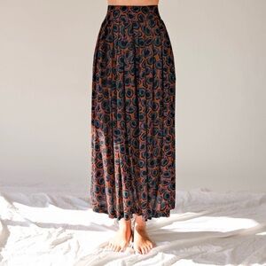 Vintage 80s Marsha Brander for Componix Circle Folk Art Print Pleated Midi Skirt